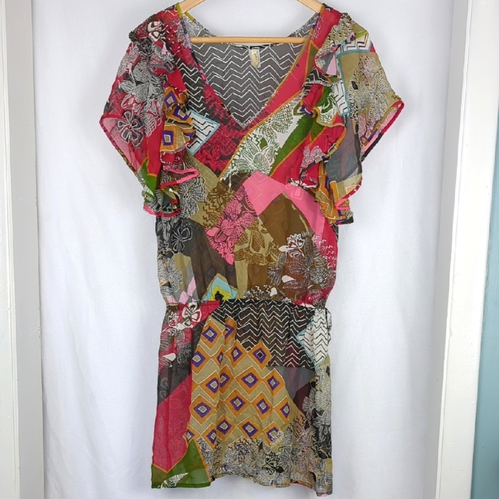 PINKERTON Silk Ruffle Retro Lightweight Semi Sheer Tunic